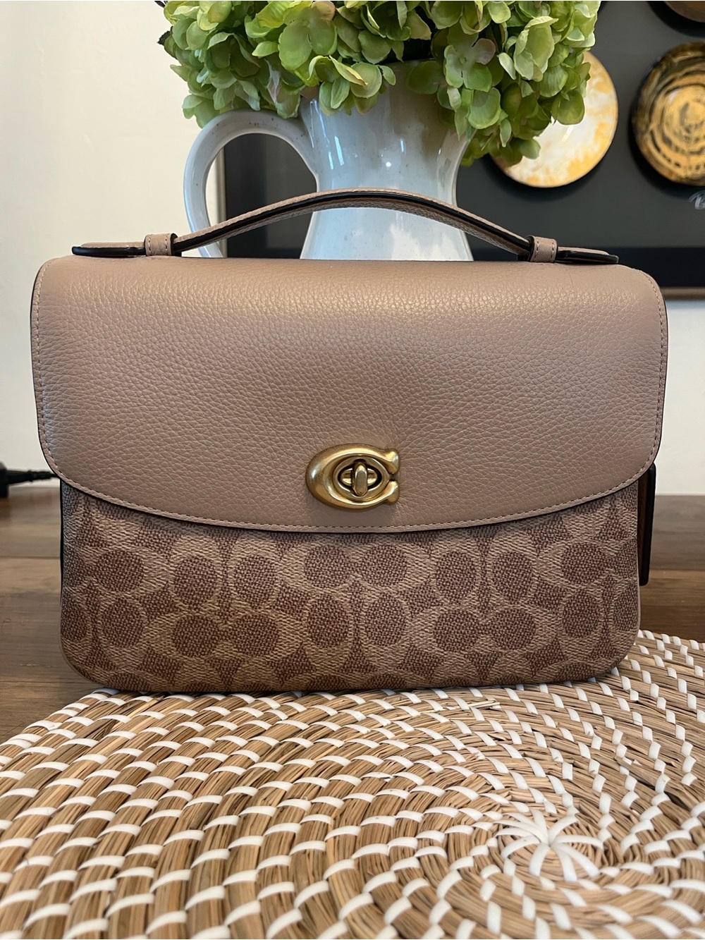 Coach cassie Taupe and Brown Signature Canvas Top Handle Satchel